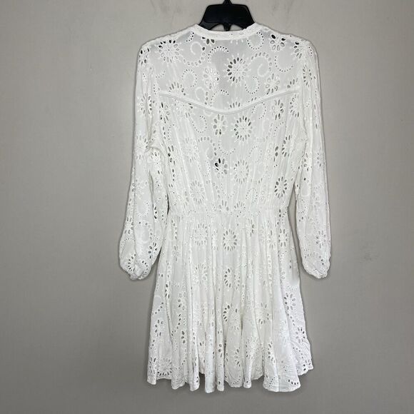 MAJE Rapala Dress Women 40 Large Eyelet Mini A-Line White Lined Pockets Viscose - Picture 9 of 16